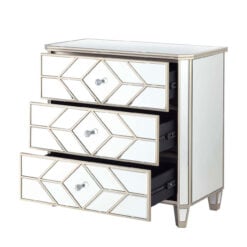 Venetia Mirrored Champagne Gold 3 Drawer Chest Of Drawers Cabinet