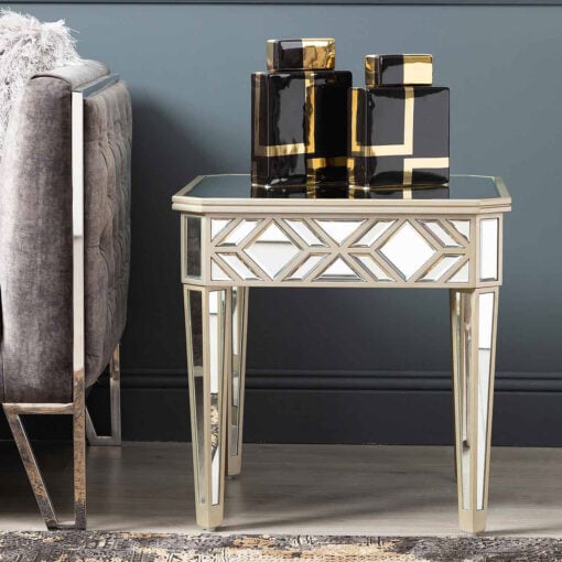 Venetia Mirrored Champagne Gold Side Table End Table