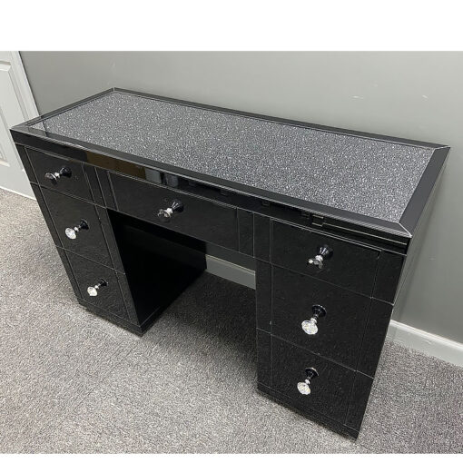 Black Diamond Crush Mirrored 7 Drawer Dressing Table