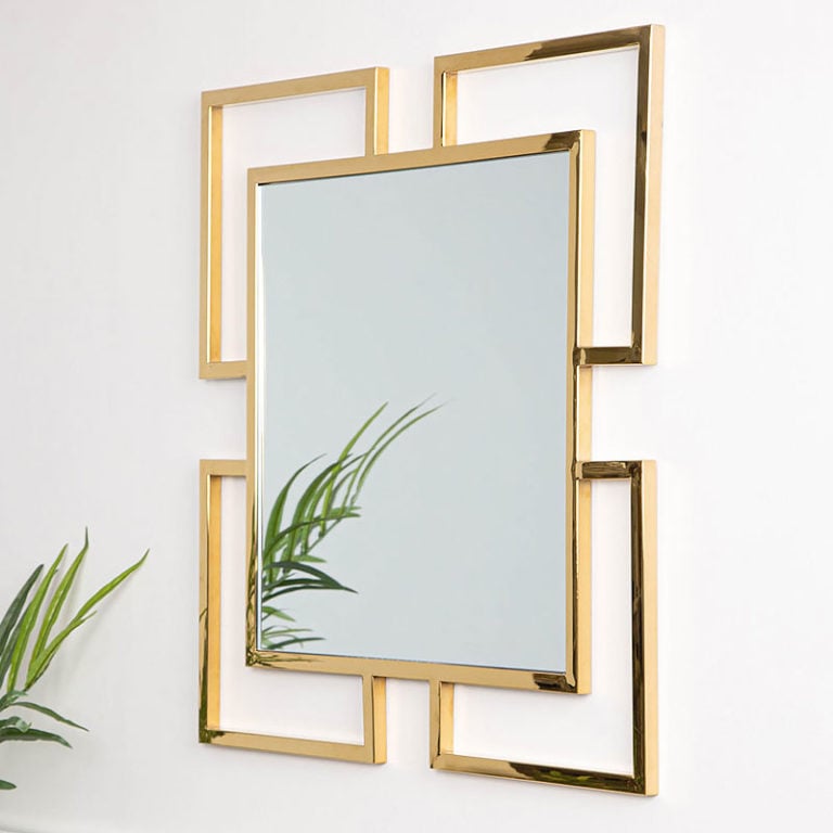 Geo Gold Metal Square Wall Mirror Picture Perfect Home