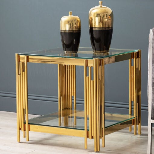 Colton Gold Metal And Glass End Side Display Table