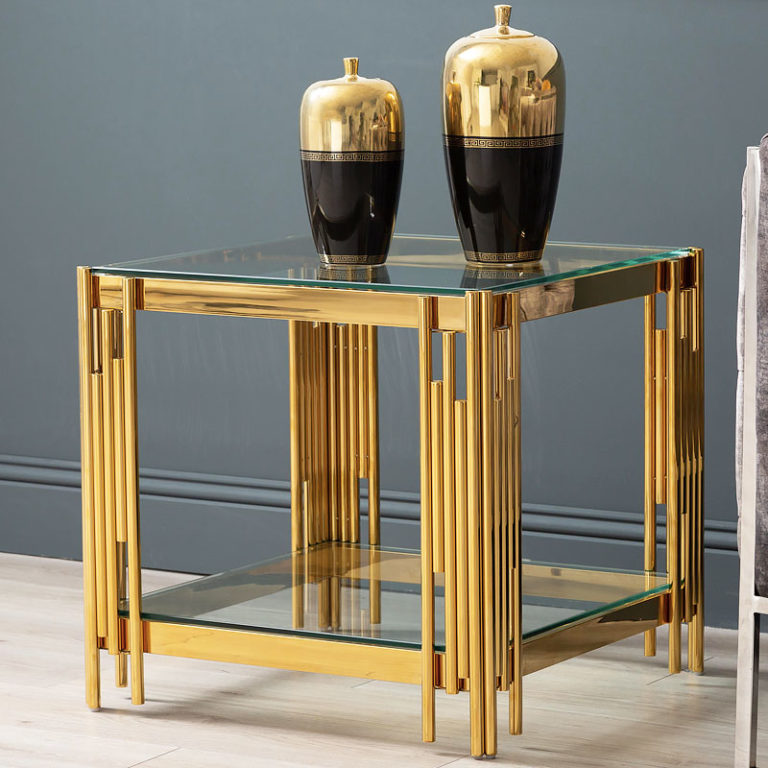 Colton Gold Metal And Glass End Side Display Table Picture Perfect Home