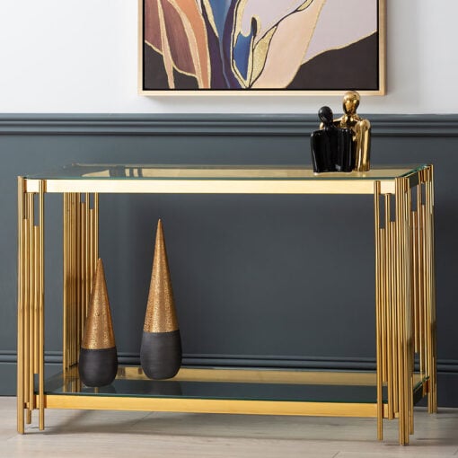 Colton Gold Metal And Glass Hallway Console Table