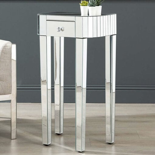 Classic Mirror 1 Drawer Mirrored Telephone End Side Table With Tile Detail