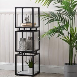 3 Tier Square Black And Grey Industrial Style Display Shelving Unit