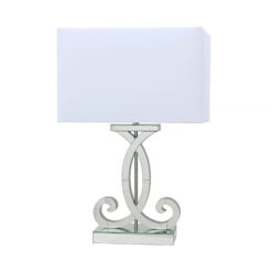 Barclay Silver Mirrored Table Lamp With A White Faux Silk Shade