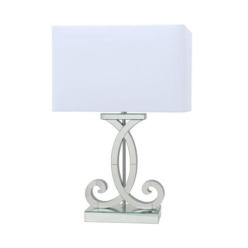Barclay Silver Mirrored Table Lamp With A White Faux Silk Shade