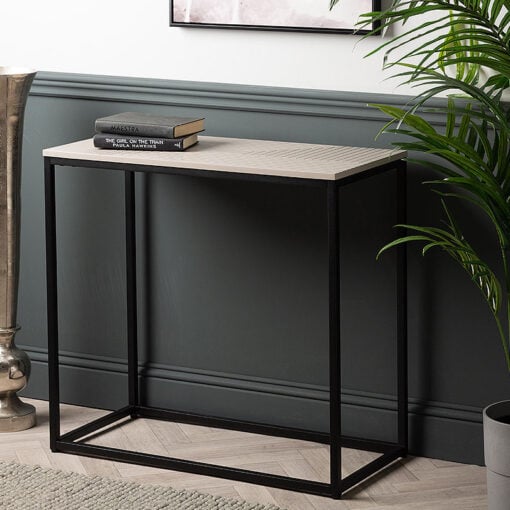 Jude Industrial Style Black Metal And Grey Wood Console Hallway Table