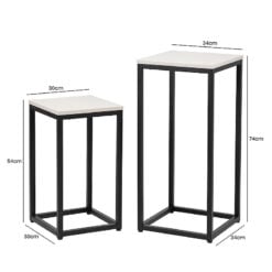 Jude Set Of 2 Industrial Style Black Metal And Grey Wood Plant Stands