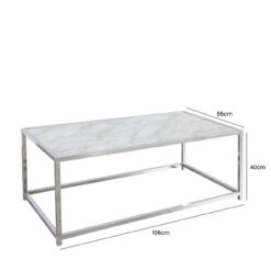 Landon Chrome Coffee Table With A White Marble Effect Glass Table Top