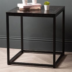 Hermione Black Wood And Black Metal Square Side Table End Table