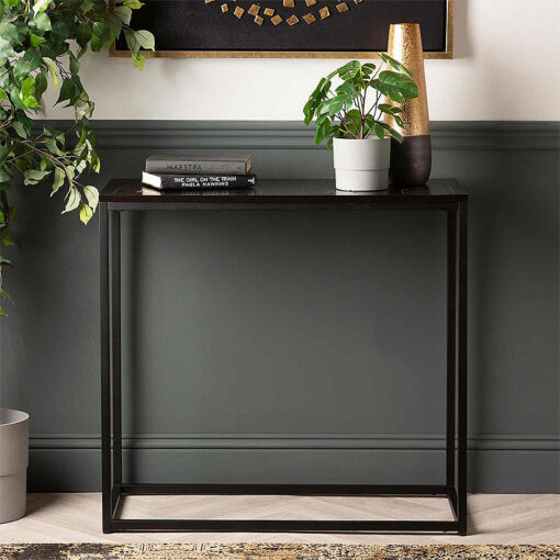 Hermione Black Wood And Black Metal Console Table Hallway Table