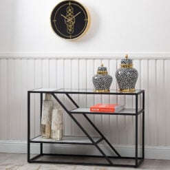Quentin Industrial Black Metal And Grey Faux Concrete Console Table