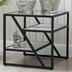 Quentin Industrial Black Metal And Grey Faux Concrete Side Table