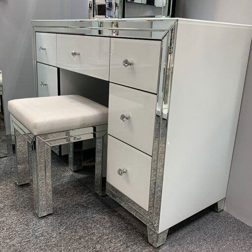 White Mirrored Bedroom Set Of 7 Drawer Dressing Table Stool And Mirror