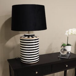 Tall Black And White Striped Humbug Ceramic Table Lamp With Black Shade
