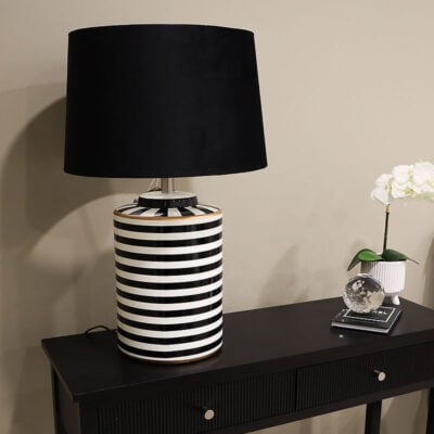 Tall Black And White Striped Humbug Ceramic Table Lamp With Black Shade ...