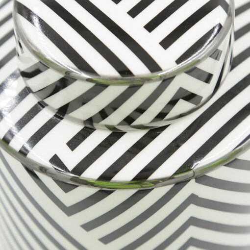 Black And White Patterned Ginger Jar Vase With Chrome Lining 20cm