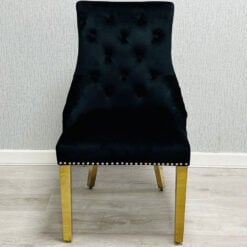 Camilla Black Velvet And Gold Dining Chair With Ring Knocker