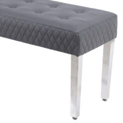 Camilla Hudson Grey PU Leather And Steel Tufted Dining Room Bench