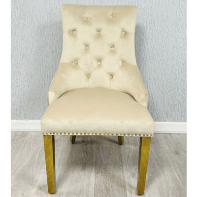 Set Of 2 Camilla Mink Velvet And Gold Dining Chairs With Ring Knocker ...