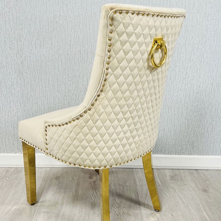 Set Of 2 Camilla Mink Velvet And Gold Dining Chairs With Ring Knocker Picture Perfect Home