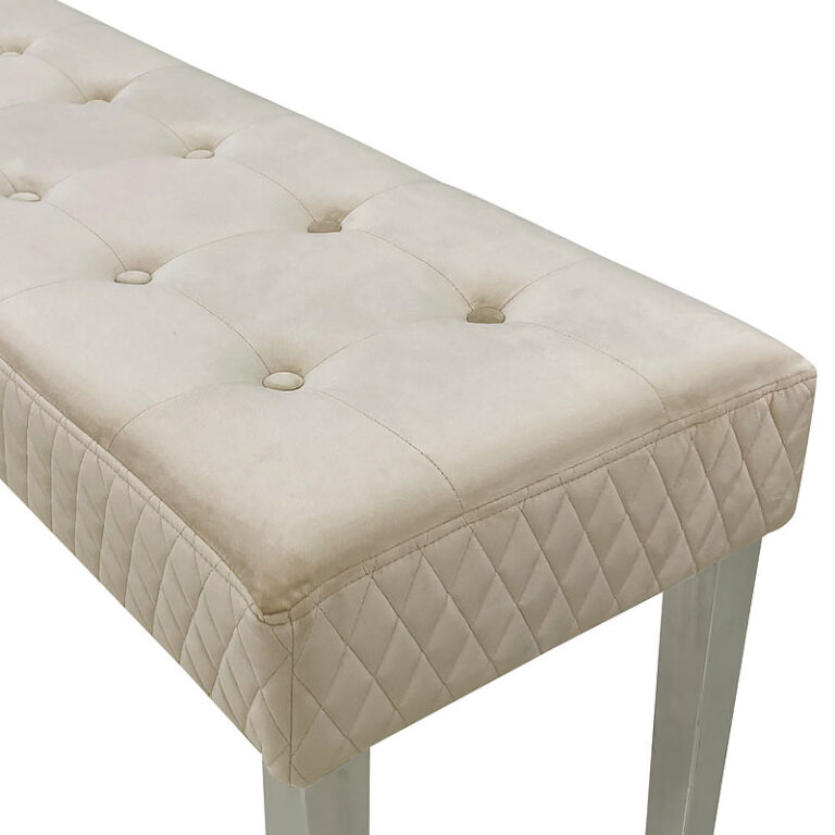 Camilla Mink Velvet And Stainless Steel Tufted Dining Room Bench ...