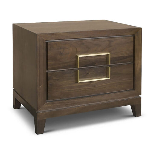 Hugo Walnut Wood Veneer 2 Drawer Bedside Cabinet With Brass Handles