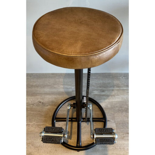 Industrial Retro Vintage Brown Leather Bicycle Pedals Bar Stool