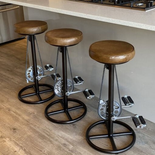 Industrial Retro Vintage Brown Leather Bicycle Pedals Bar Stool