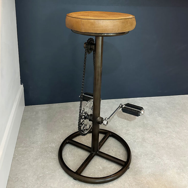 Industrial Retro Vintage Brown Leather Bicycle Pedals Bar Stool