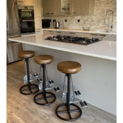 Industrial Retro Vintage Brown Leather Bicycle Pedals Bar Stool