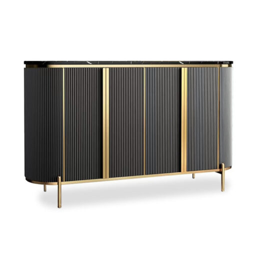 Lana 4 Door Black Sideboard Cabinet With Brass Detail And Marble Top