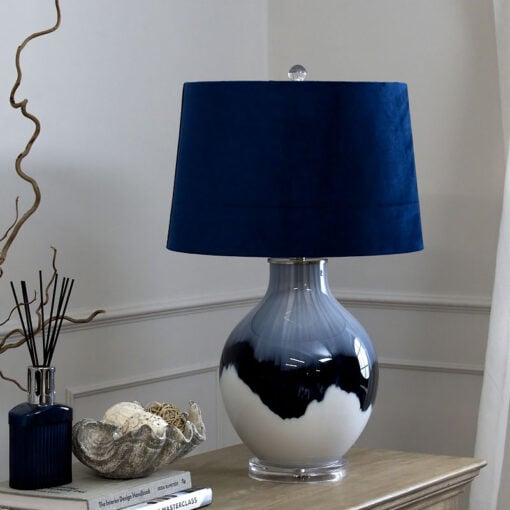 Large Royal Blue And White Hand Dipped Ceramic Occasional Table Lamp