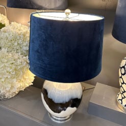 Large Royal Blue And White Hand Dipped Ceramic Occasional Table Lamp