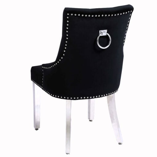 Mary Black Velvet And Chrome Dining Chair With Ring Knocker