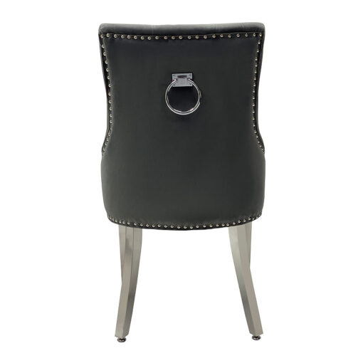 Mary Grey Plush Velvet And Chrome Dining Chair With Ring Knocker