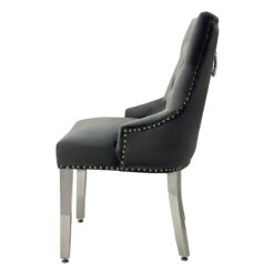 Mary Dark Grey Velvet And Chrome Dining Chair With Ring Knocker