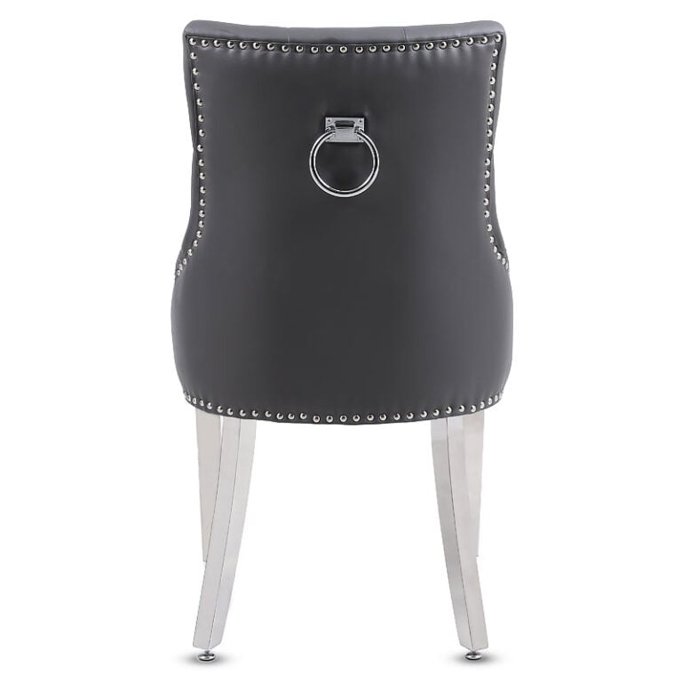 Set Of 2 Camilla Hudson Grey PU Leather Dining Chairs With Lion Ring