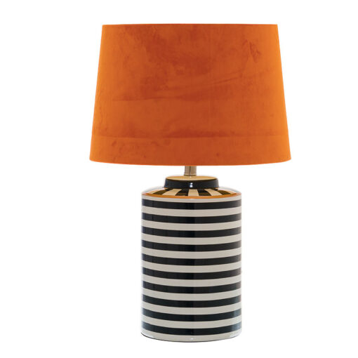 Tall Black And White Striped Humbug Ceramic Table Lamp With Burnt Orange Shade