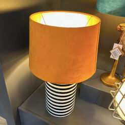 Tall Black And White Striped Humbug Ceramic Table Lamp With Burnt Orange Shade
