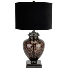 Amphora Dapple Brown Glass Table Lamp With Black Velvet Shade