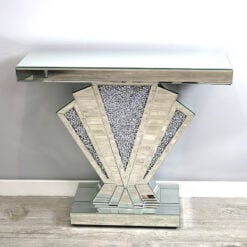 Art Deco Style Mirrored Diamond Crush Fan Shape Console Table