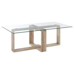 Beaumont Rectangular Wood Coffee Table With Clear Glass Top