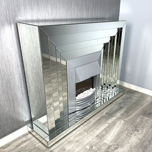 Classic Mirror Clear Mirrored Glass Electric Fireplace Surround