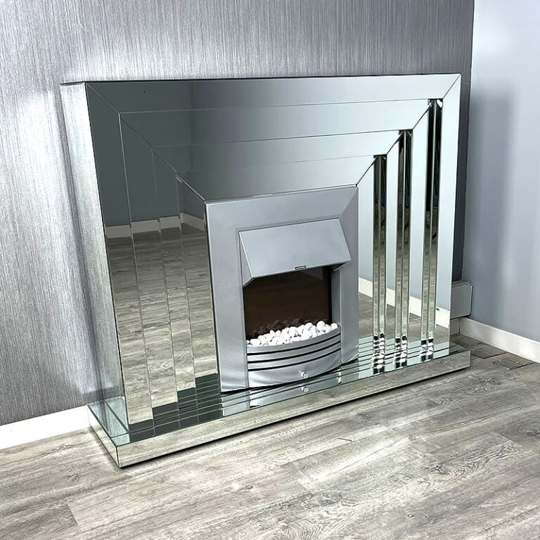 Classic Mirror Clear Mirrored Glass Electric Fireplace Surround