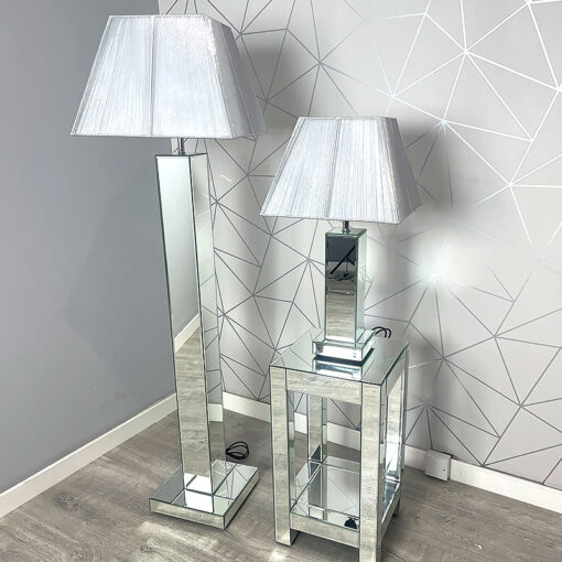 Classic Mirror Mirrored Glass Floor Lamp With A Silver Lamp Shade