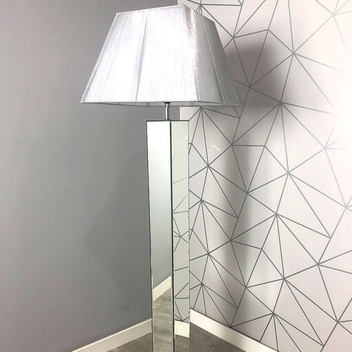 Classic Mirror Mirrored Glass Floor Lamp With A Silver Lamp Shade