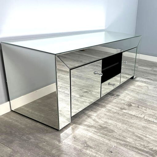 Classic Mirror Silver Mirrored Glass TV Stand Media Unit 144cm