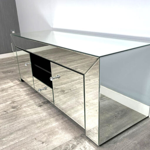 Classic Mirror Silver Mirrored Glass TV Stand Media Unit 144cm